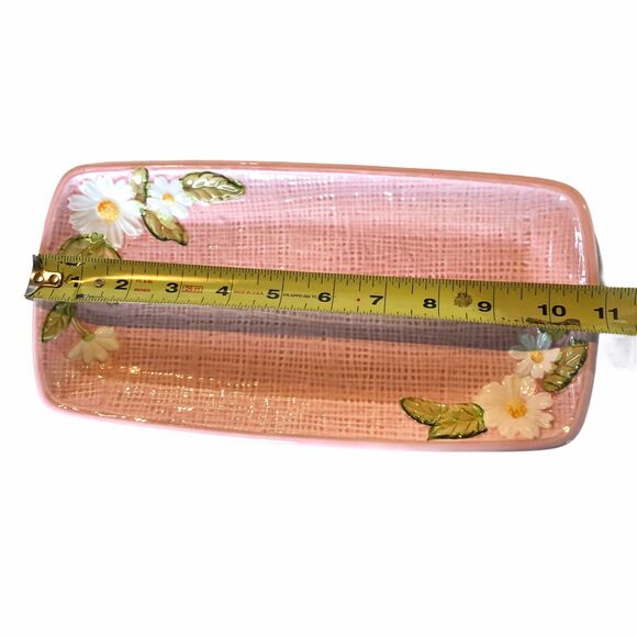 Vintage Shabby Chic I. W. Rice & CO. Inc. Irice Pink Woven Daisy Tray Ceramic - Picture 4 of 5